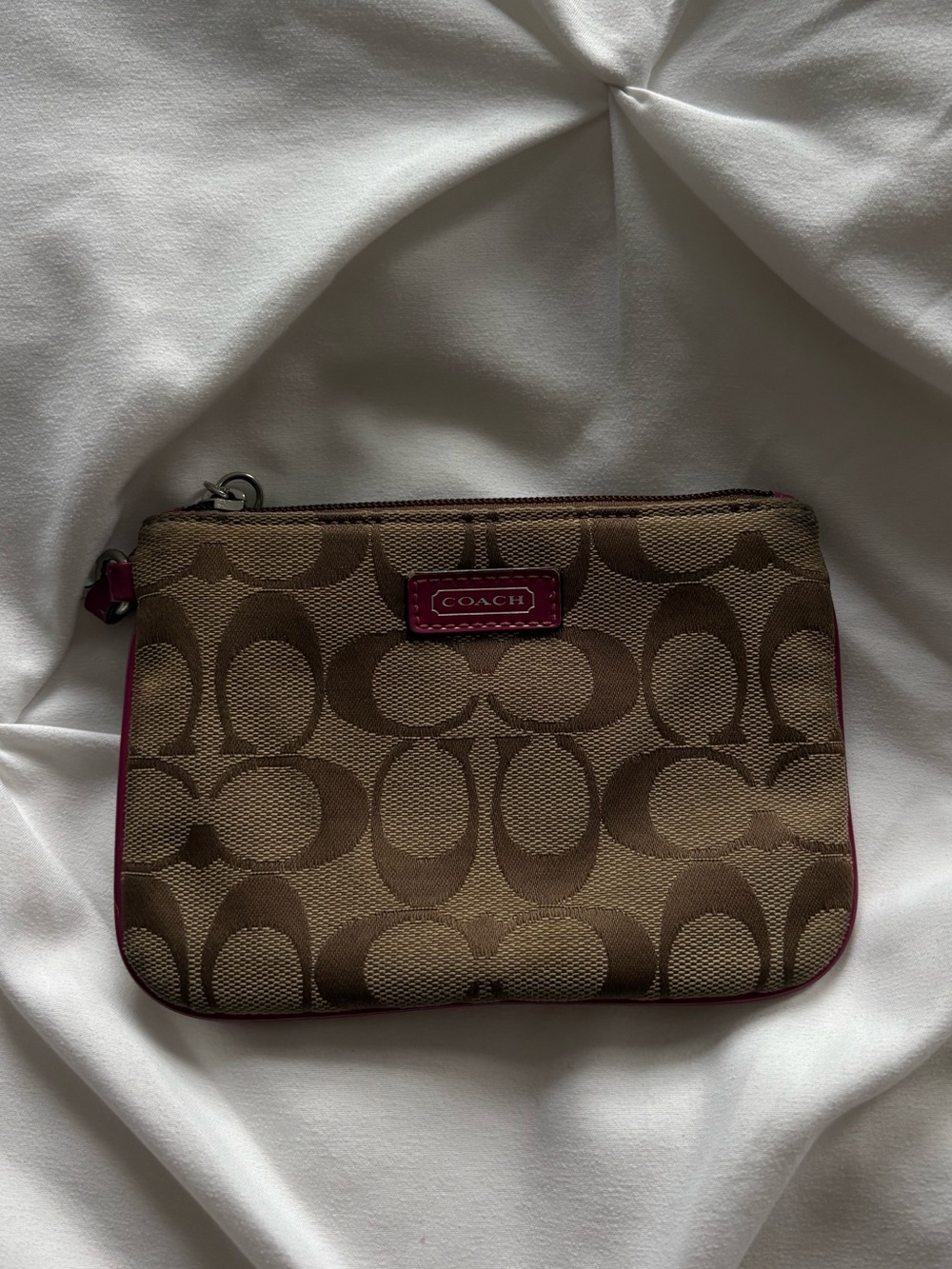 Coach Brown Wristlet with Pink Trim